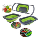 Escorredor Alimentos Retrátil Silicone Peneira Cozinha Cor Verde