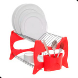 Escorredor De 13 Pratos Duplo Com Porta Talher E Copos Cor Vermelho
