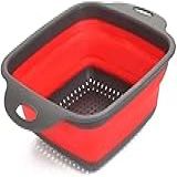 Escorredor De Alimentos Silicone Retrátil Escorredor Multiuso Dobrável De Silicone Vermelho E Preto Escorredor Retrátil Silicone Verdura Massas Macarrão Vapor