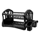 Escorredor De Louça Cozinha Prato Duplo Porta Talheres Preto