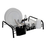 Escorredor De Louça Grande 12 Pratos Com Porta Copos Black Cor Preto