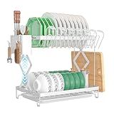 Escorredor De Louça Inox Com Porta Talheres Organizador De Copos E Pratos Secador De Louça Dobrável Para Cozinha Suporte Para Pratos Branco