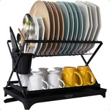 Escorredor De Louça Inox Duplo Com Bandeja Prato Copo Talher