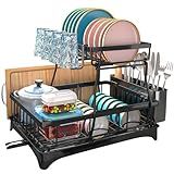 Escorredor De Louças Organização De Cozinha 2 Camadas Inox Escorredor De Louça Com Bandeja Suspenso Modular Porta Talheres Destacável Suporte De Copos Cozinha Bancada Pia Preto