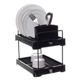 Escorredor De Pratos Porta Talher Aramado Dry Duplo Preto