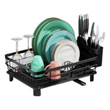 Escorredor Louça Inox Preto Compacto Porta Talheres Bandeja