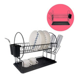 Escorredor Louça Paris 2 Andares Inox Preto C Bandeja Pia