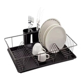 Escorredor Louça York Preto 18 Pratos Inox Talheres Bandeja