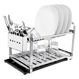 Escorredor Louças 16 Pratos Porta Talher Inox E Bandeja