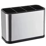 Escorredor Porta Talheres De Inox Organizador De Utensílios Compacto Elegante De Pia De Cozinha Premium Em Aço Inoxidável Moderno Com 4 Divisórias Suporte De Louças Com Drenagem De Água E Resíduos