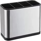 Escorredor PortaTalher Retangular Com 4 Divisórias De Pia Porta Talheres Em Aço Inox Brilhante 18x13cm Com Drenagem De Água Compacto Praticidade E Organização Para Cozinha