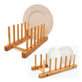 Escorredor Suporte Display Porta 6 Pratos Bambu 2 Unidades
