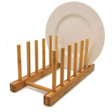 Escorredor Suporte Display Porta 6 Pratos Bambu