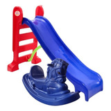 Escorregador Infantil Médio Azul 3degraus gangorra Cavalinho