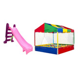 Escorregador Médio 3 Degraus Piscina De Bolinhas 1 0m Cor Rosa