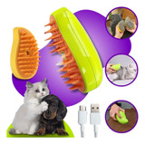 Escova A Vapor 3 Em 1 Elétrica Spray Gatos Cães Tira Pelos Cor Amarelo verde