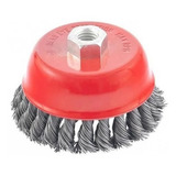 Escova De Aço Carbono Tipo Copo Torcida 100 Mm Rosca M14