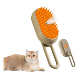 Escova De Vapor Massageadora Macia Para Cães E Gatos 3 Em 1 Com Alça Bege