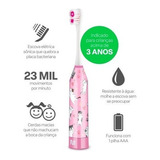 Escova Dental Elétrica Infantil Gatinho Rosa Suave Multilase