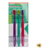 Escova Dental Kess Pro 6580 Extra Macias   3 Unidades Cor Roxa Verde Rosa