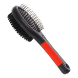 Escova Dupla Pet Cães E Gatos 21 5 Cm Remove Pelos Penteia Cor Preto vermelho