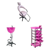 Escova Kit Lavatório Portátil Salão Rosa Carrinho cadeira