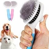 Escova Rasqueadora Pet Tira Pelos Cachorro Gato Cão Com Cerdas De Aço Flexíveis E Cabo Ergonômico Escovas Limpeza Autolimpantes Para Queda E Cuidados Dos Pelos De Pelagem Média A Longa- Remove Nós E Pelos Soltos Com Suavidade -Azul-