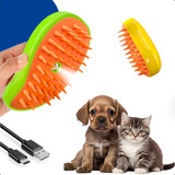 Escova Recarregável Vapor Pet Massagem Tira Pelos Cães Gatos