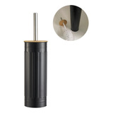Escova Sanitária Escovinha Inox Tampa Bambu Banheiro Preta