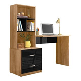 Escrivaninha Mesa Cristal Office Com Estante Prateleiras Cor Nature preto