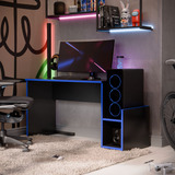 Escrivaninha Mesa Gamer Rofemar Moveis Mazon Com Espaço Computador Pc E Gabinete Para Escritório E Quarto De Estudos Cor Azul
