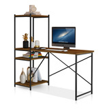 Escrivaninha Mesa Home Office Industrial Com Prateleiras Pc Cor Preto imbuia