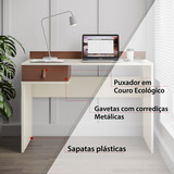 Escrivaninha Mesa Para Computador 1 Gaveta Exclusiva Para Estudo Home Office Off White Com Canela