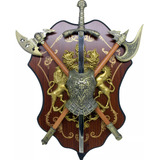 Escudo Medieval Brasao Enfeite Para Parede Espada Machado