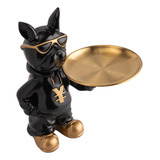 Escultura Estiloso Decoração Bulldog Bandeja Porta Objetos Cor Preto