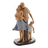 Escultura Familia Casal Com Um Menino E Uma Menina Decoração Cor Dourado