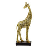 Escultura Girafa Decorativa Dourada Em Resina