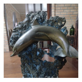 Escultura Grande Antiga Em Bronze Com Lindo Golfinho