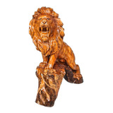 Escultura Leão Madeira Maciça Entalhado A
