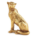 Escultura Leopardo Em Poliresina Dourado