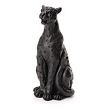 Escultura Leopardo Sentado Em Poliresina Preto