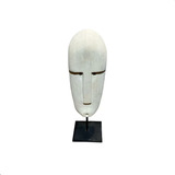 Escultura Máscara Étnica Import Pedra Branca E Suporte A33 Cor Branco