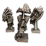 Esculturas Trios Sábios Cego Surdo Mudo 16cm Prateado Resina