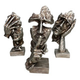 Esculturas Trios Sábios Cego Surdo Mudo 16cm Prateado Resina