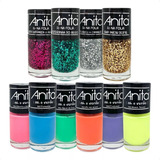 Esmalte Anita Glitter E Neon Unhas Decoradas Kit C 10un