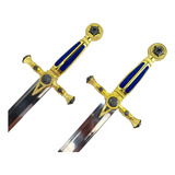Espada Azul Decorativa Dupla Maçônica Suporte De Parede