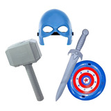 Espada C Escudo Mascara Martelo Trovão Brinquedo Heroi
