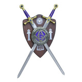 Espada Dupla Decorativa Maçônica Suporte Parede X Azul 75 Cm