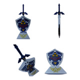 Espada Zelda Com Escudo Azul Master Sword Mini Adaga Suporte
