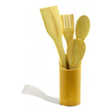 Espatula Bambu Suporte 5 Pcs Cozinha Multiuso Culinário